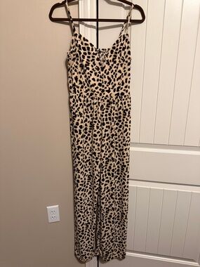 Express Leopard Print Spaghetti-Strap Jumpsuit - Beige & Black